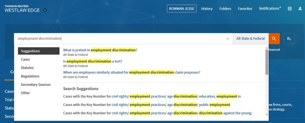 A Screenshot of Westlaw Edge's New WestSearch Plus Feature