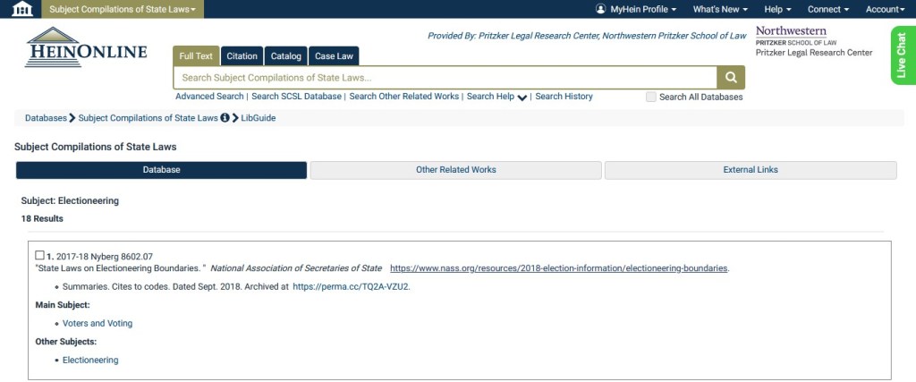 Screenshot of results for "Electioneering."
