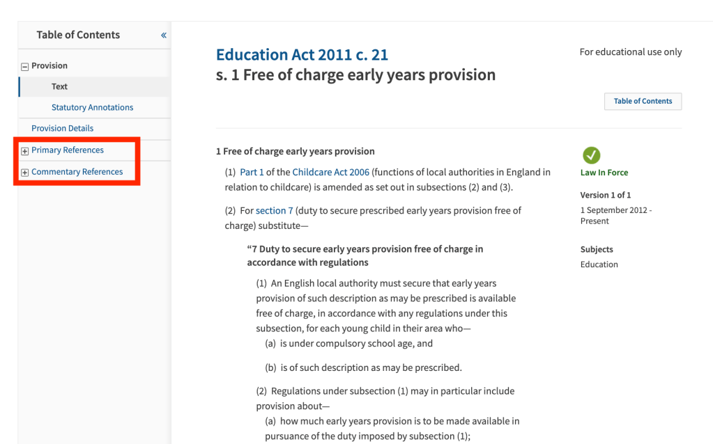 Legislation - Primary References and Commentary References