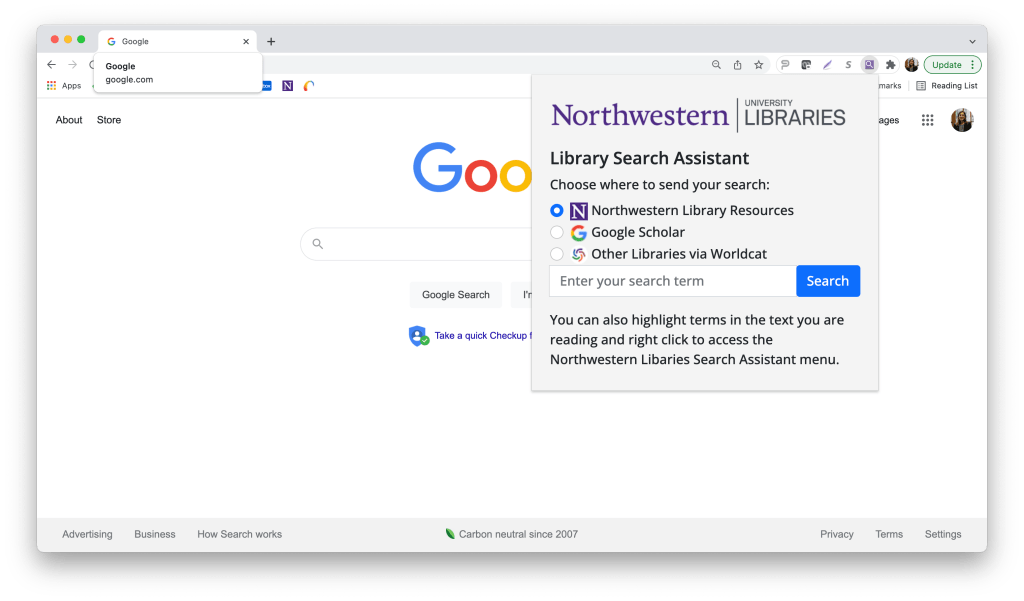 NU Library Search Assistant - Chrome Extension