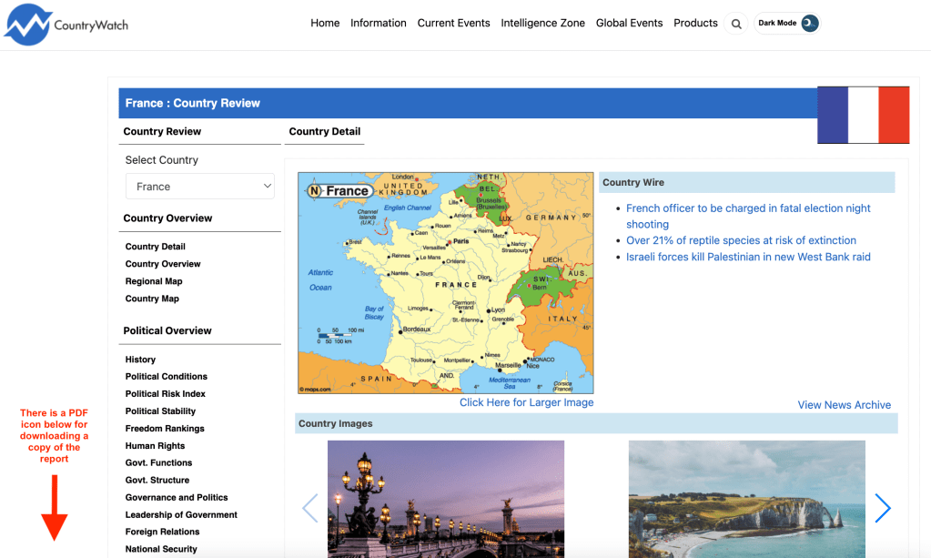 Screenshot of Country Review section