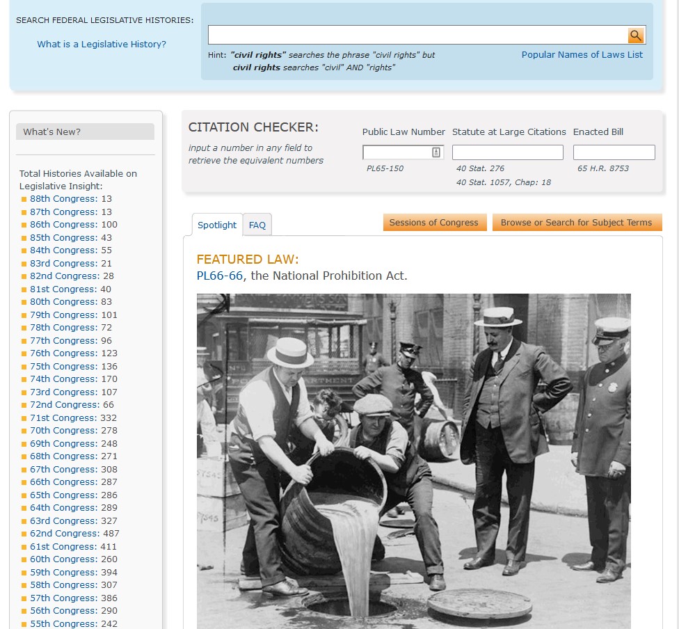 Screenshot of ProQuest Legislative Insight homepage.